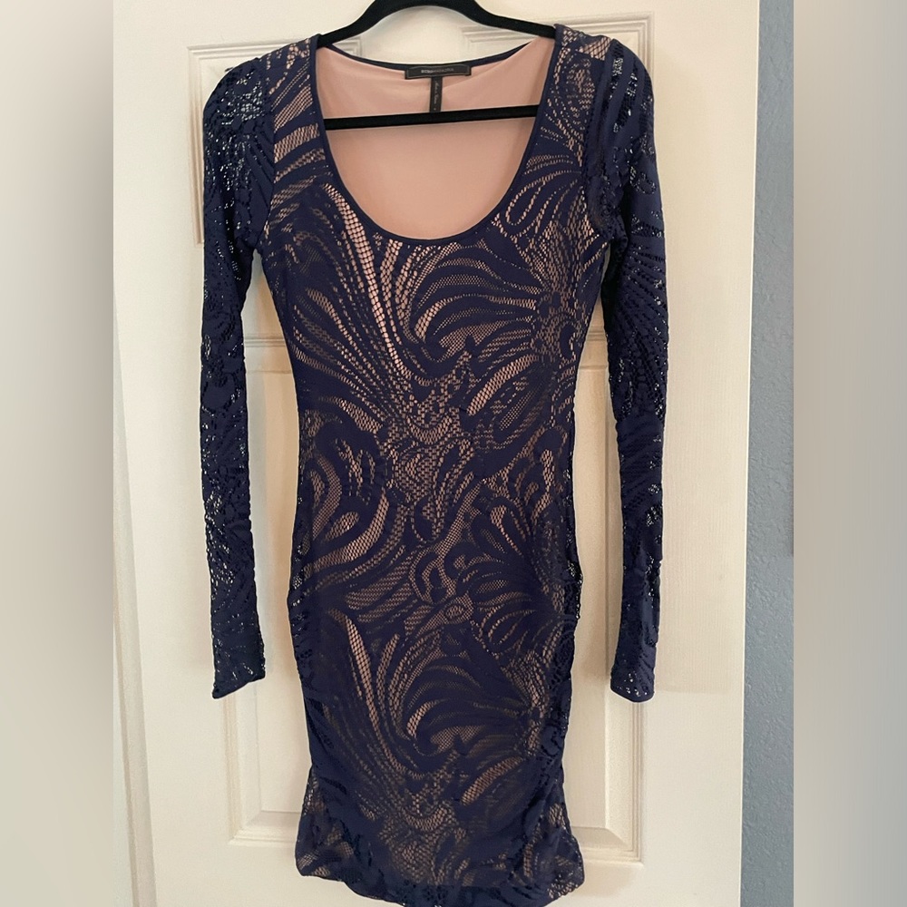 BCBGMAXAZRIA BLUE LONG SLEEVE COCKTAIL HOUR DRESS